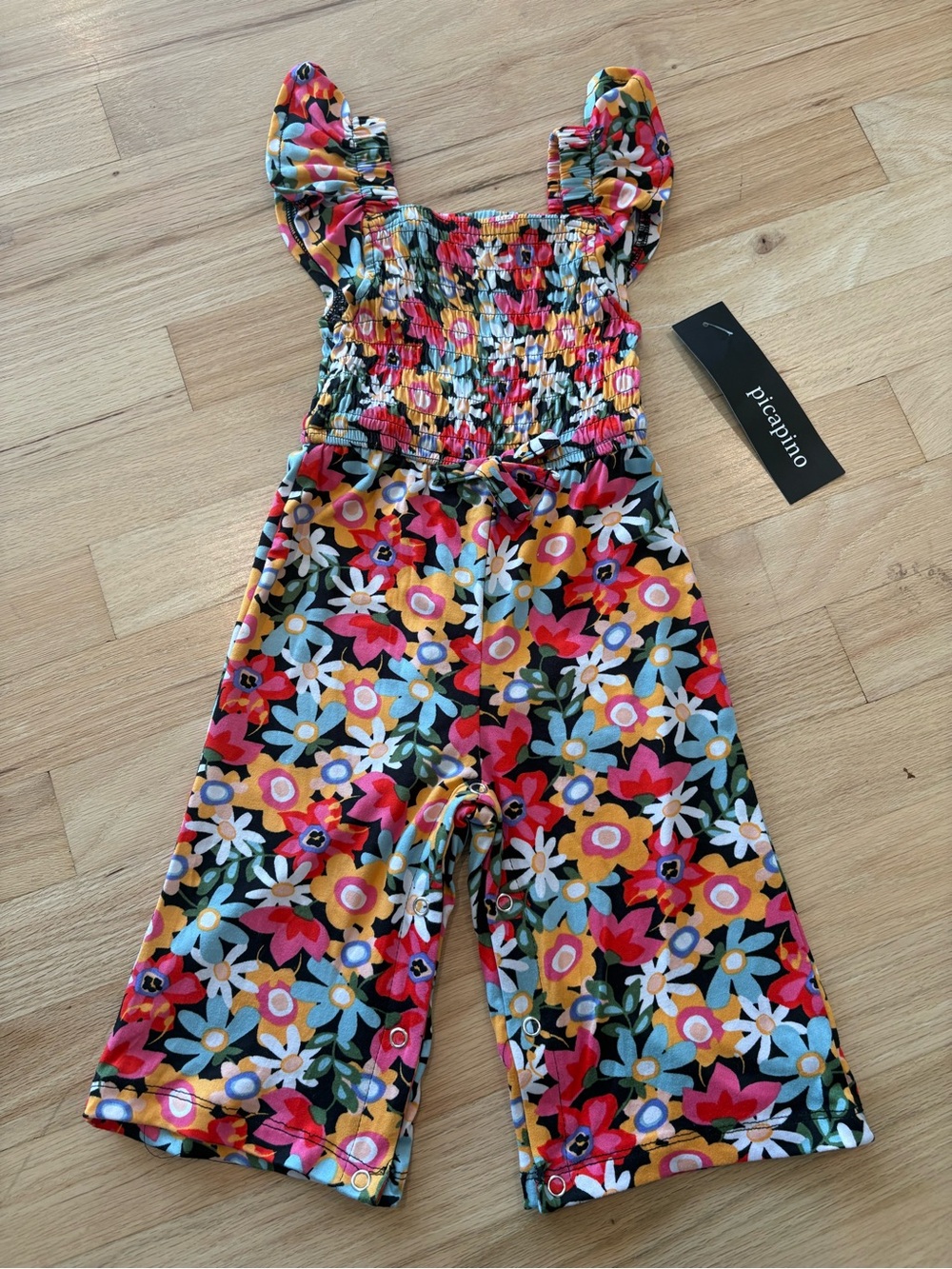 Picapino Toddler Floral Smocked Jumpsuit